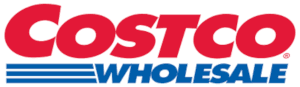 costco life insurance review logo, Large red uppercase Costco lettering on top with three blue line under the C and O, with Wholesale in all caps in the same blue color