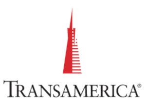 transamerica life insurance reviews, classic red high rise building coming out of an all caps black transamerica logo